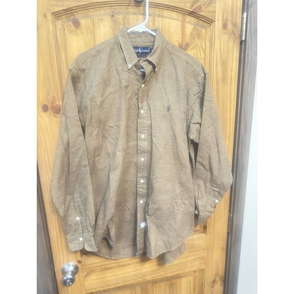 Ralph Lauren Shirt Men's Brown Check Button‎ Up Long Sleeve Blake Size M